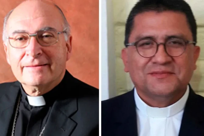 Bishop Julio Parrilla Díaz (L) and Father Gerardo Miguel Nieves Loja (R), whose resignations as Bishop and Coadjutor Bishop Elect, respectively, of Riobamba were accepted April 28, 2021. Credit: Ecuadorian Bishops' Conference.